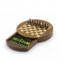 Magnetisches rundes Chess Set mit Schachfiguren, Damespiel und Kasten aus Naturholz