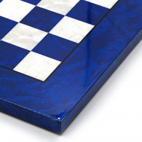 Eingelegtes Schachbrett aus Ulmenwurzelholz weiß/elfenbein und blau