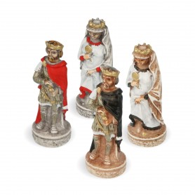 Schachfiguren Kreuzritterorden aus Alabaster und Kunstharz von Hand bemalt