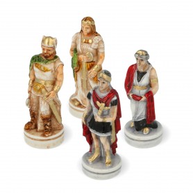 Schachfiguren Schlacht Römer gegen Barbaren aus Alabaster und Kunstharz