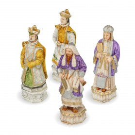 Schachfiguren aus Alabaster und Kunstharz von Hand bemalt Genghis Khan und der Kampf der Mongolen gegen das chinesische Volk