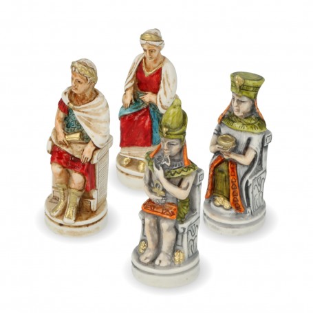 Kleopatra und Cäsar Schachfiguren aus Alabaster und handbemaltem Kunstharz