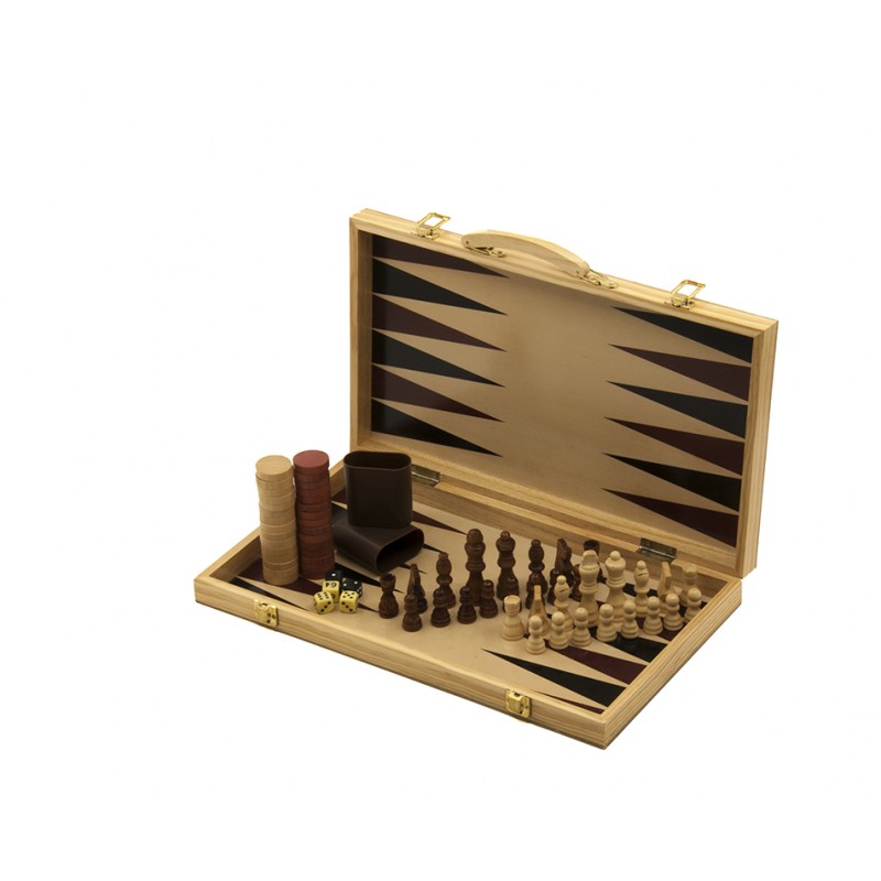 Backgammon & Schach Koffer aus Holz Brettspiel Reise Spiel Schachspiel Neu 