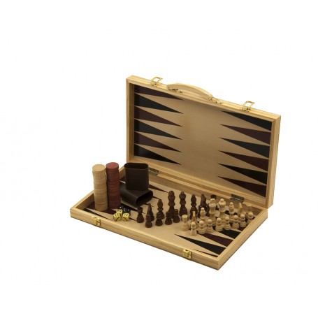 Backgammon und Schach - Koffer mit Backgammonspiel und Schachbrett mit Schachspiel