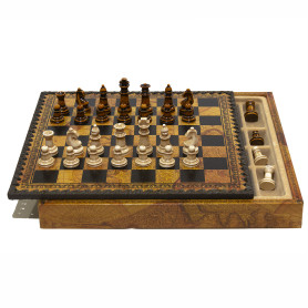 Komplettes Schachset mit Schachfiguren "Klassischer Staunton" Handbemalt und Schachbrett mit Box Behälter aus Kunstleder
