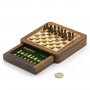 Magnetisches quadratisches Schachspiel mit Schachfiguren, Damespiel und Kasten aus Naturholz